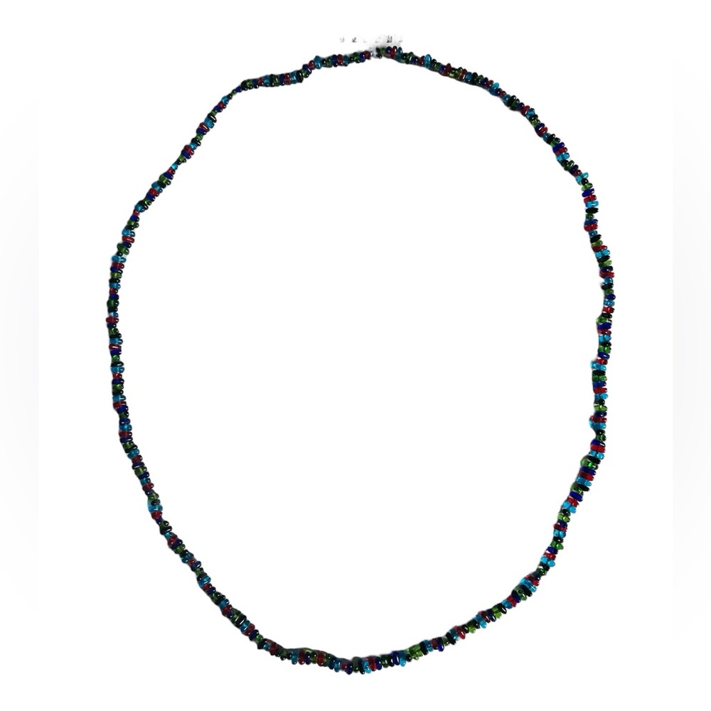 Red and Blue Beaded Necklace Single Strand